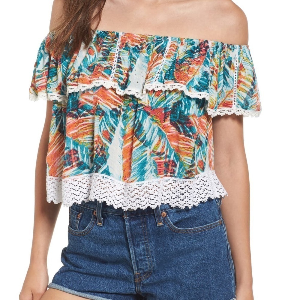 NWOT Raga Printed Colorful Lace Off Shoulder Top